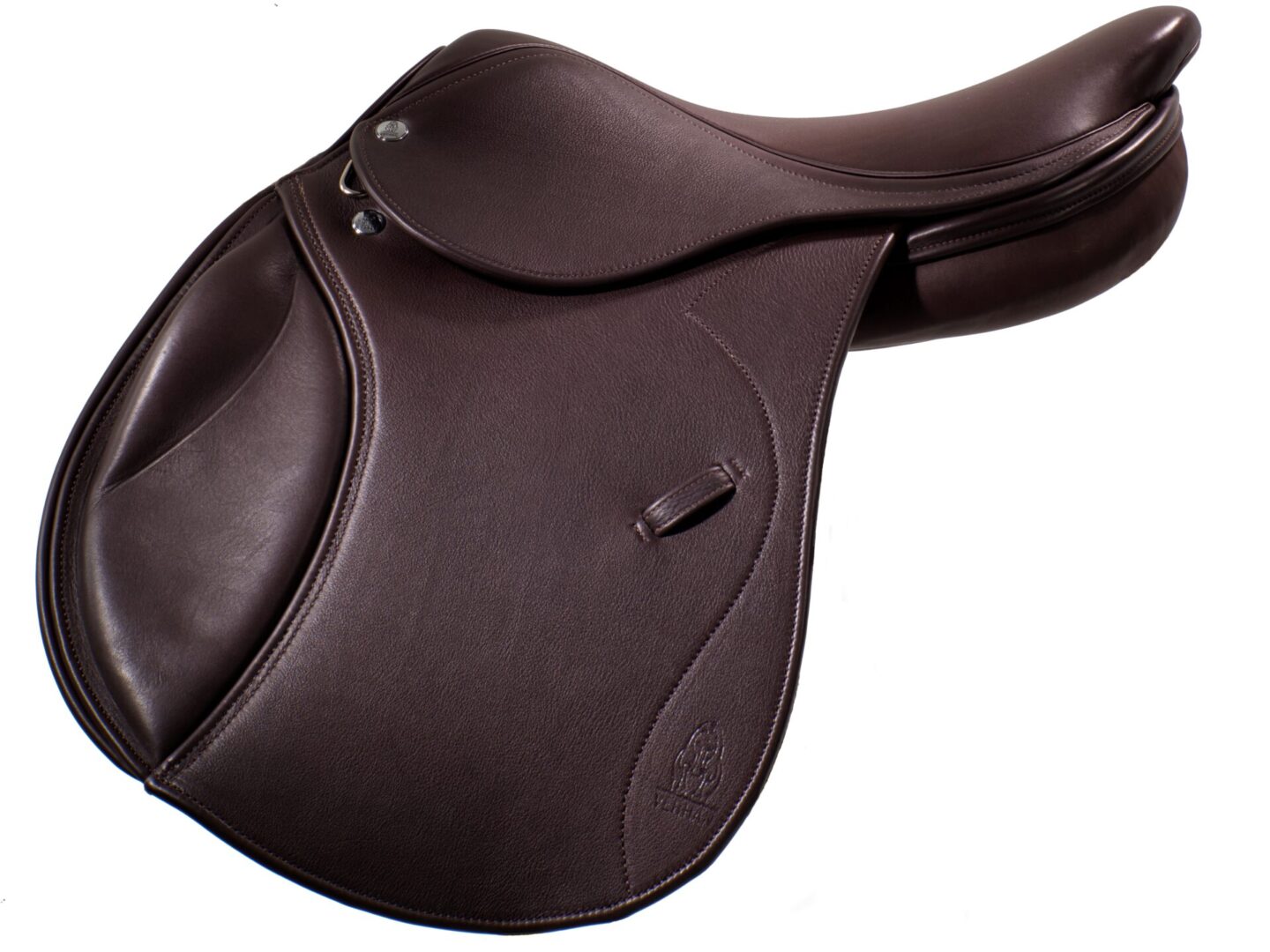 A close up of the saddle on a horse