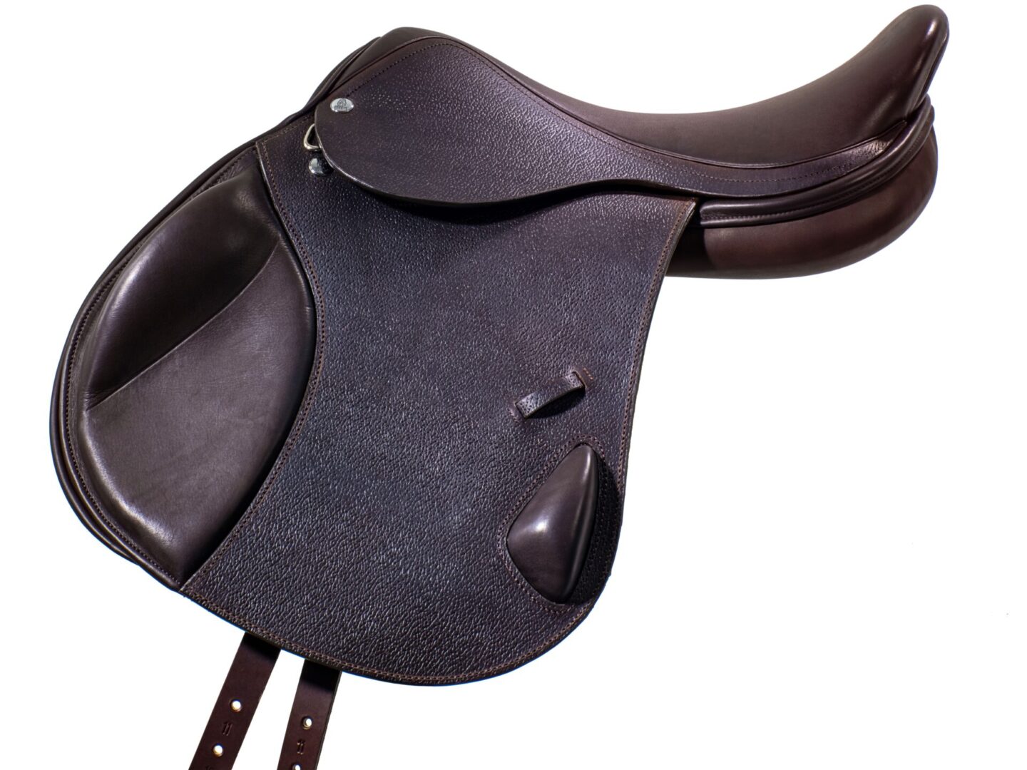 A close up of the saddle on a horse